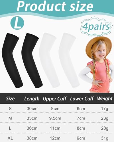 JUKOTA 4 Paare Armlinge Kinder,Anti-UV Kompressions Armschoner, Atmungsaktiv Arm Sleeve Ärmel Elastisch Baseball Volleyball Armschoner Schutz Uv Armmanschette Für Basketball Fußball Mädchen Jungen