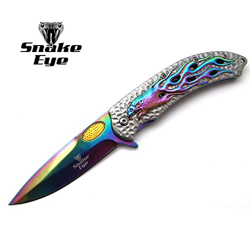 Snake Eye Tactical Heavy Duty Fantasy Eagle Designed Spring Assisted Folding Pocket Knife Outdoors Hunting Camping Fishing (Rainbow) #TOP1