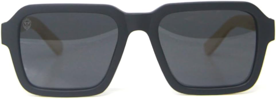 Large square sunglasses with matte black acetate frame and bamboo temples, light and comfortable, with gray polarized lenses, Mondelo Napa Black MafiawooD
