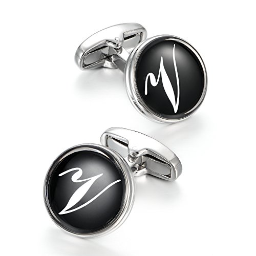 Merit Ocean - Gemelos para Hombre, diseño de Letra Inicial, bañados en rodio, Ideales para Bodas y Negocios, A-Z