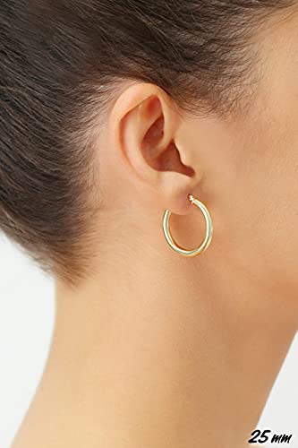 Image of 14k Yellow Gold Classic Shiny Polished Round Hoop Earrings, 3mm tube