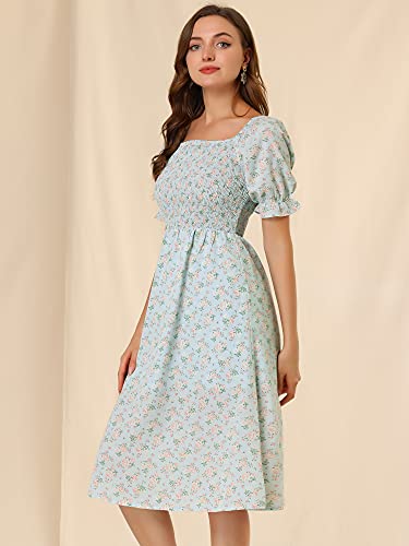 Image of Allegra K Women's Cottagecore Floral Dress Puff Sleeves Smocked Midi Dresses