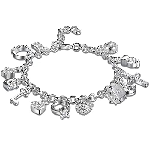 Audofihy Charm Bracelets for Women Sterling Silver Bracelets for Women Lady's Pendent Charm Cuff Bracelets