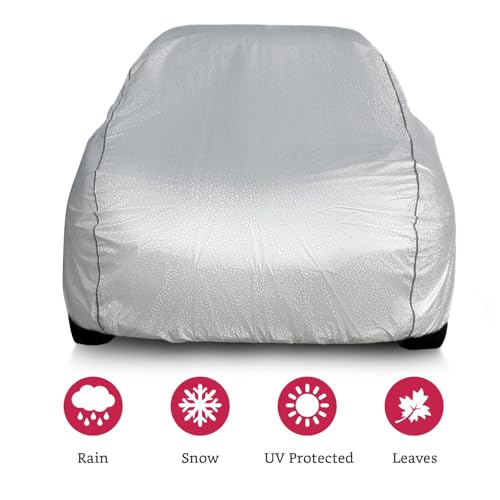 Image of Allextreme Car Body Cover for Honda City All Models & Years 100% Waterproof Triple Stitched with Mirror Pockets Full Bottom Elastic Dustproof Heat & UV Resistant Full Body Protection (Silver)