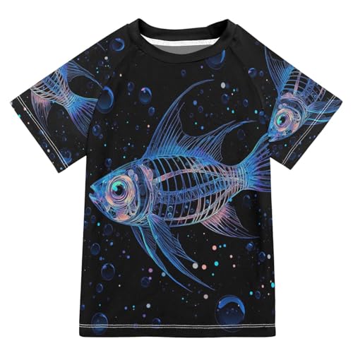 Jucciaco Boys Swimsuit Fish Black Sea Skull Sunscreen Kids Sun Rashguard Short Sleeve T-Shirts Swimwear Sets UPF 50+