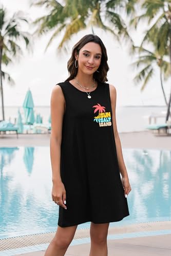 Image of MYHALF Summer Sundress for Women Graphic Mini Tank Dress Sleeveless Beach Dresses Short Casual Sun Dresses Black, XX-Large