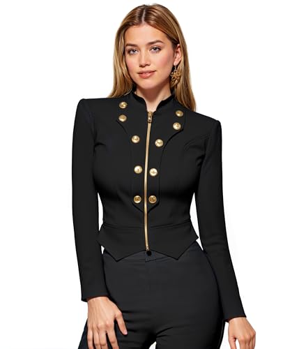 Hybrid & Company Womens Blazer Cropped Ponte Fabric Open Front Zipper Dress Jacket Casual Slim Jacket