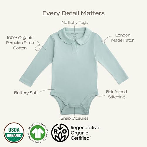 MON CHOU Premium Long Sleeve Bodysuit - Luxuriously Soft, 100% Pima Cotton Baby Bodysuit with Collar - Organic Cotton Baby Clothes (Ivory, 18-24 Months)2