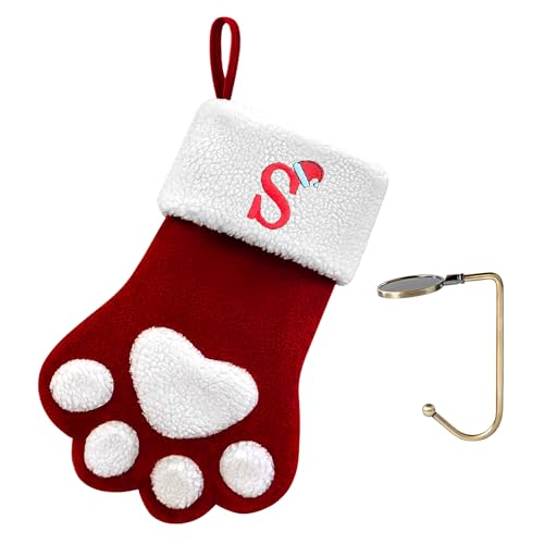 Bas de Noël pour animal avec lettre S brodée - Grand modèle en feutrine