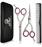 JIM PRO Hair Cutting Scissors Set, Professional Shears Kit (Hair Beard Trimming Shears & Barber T...