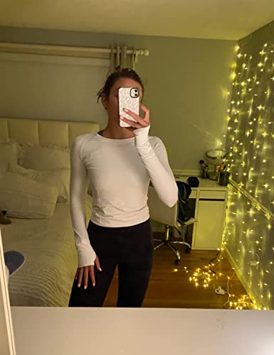 Mathcat Seamless Workout Shirts For Women Long Sleeve Yoga Tops Sports Running Shirt Breathable Athletic Top Slim Fit (S, White) #TOP1