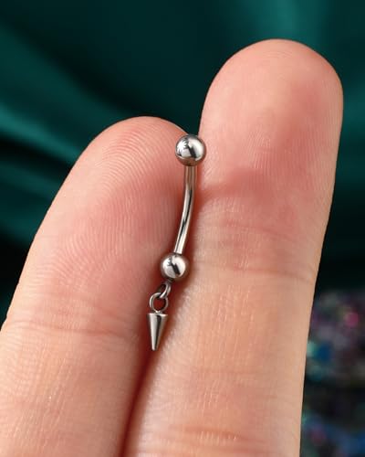 COCHARM Titanium Arrow Rook Earrings Dangle 16g Rook Piercng Jewelry Spike Surgical Steel Rook Barbell 8mm Dangling Silver Vertical Rook Jewelry Cute4