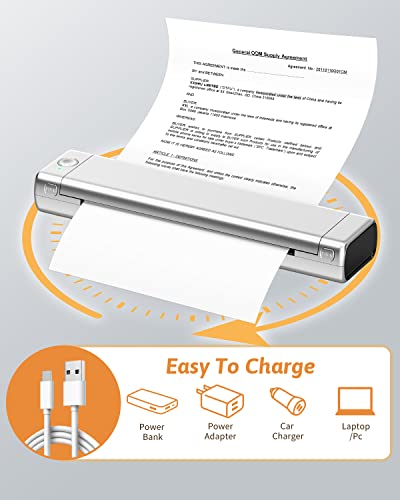 Odaro M08F Letter Portable Printer Wireless For Travel, Bluetooth Thermal Printer Inkless, Small Compact Printer Support 8.5" X 11" Letter Size Thermal Paper, Work With Laptop Phone And Pad - Silver #TOP7