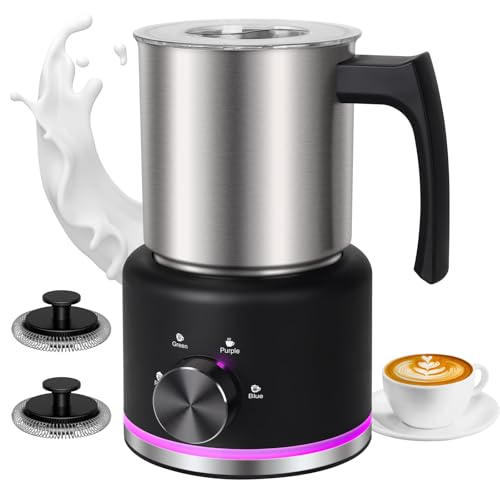 ByNaRIX Milk Frother, 500 ML Milk Frother and Steamer, 4 in 1 Electric Milk Frother Dishwasher Safe, Durable Silent Working Frother for Coffee, Hot and Cold Foam Maker, Black
