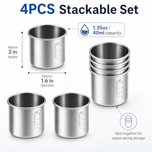 Image of DECHOUS 4Pcs Stainless Steel Graduated Medicine Cups: 1.35oz(40ml) Portable Reusable Measuring Cups for Pills and Liquid Medication, Home and Lab