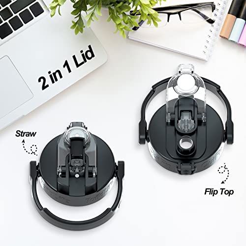 BuildLife-Water-Bottles-with-Straw-Flip-Cap-2-in-1-Lid-Large-Water-Bottle-with-Time-Markings-BPA-Free-Leak-Proof-Wide-Mouth-Drinks-Bottle25-Litre-Durable-Sports-Water-Bottle-Black