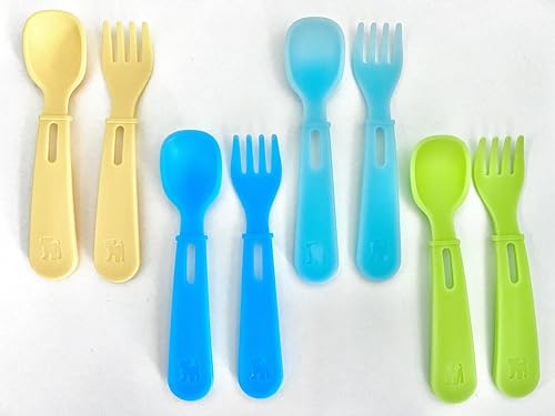 Toddler Kids Feeding Utensil Spoon and Fork Set, Set of 4 (8 Utensils Total) Compatible with Munchkin Lunch Bento Box and Omie Replacement