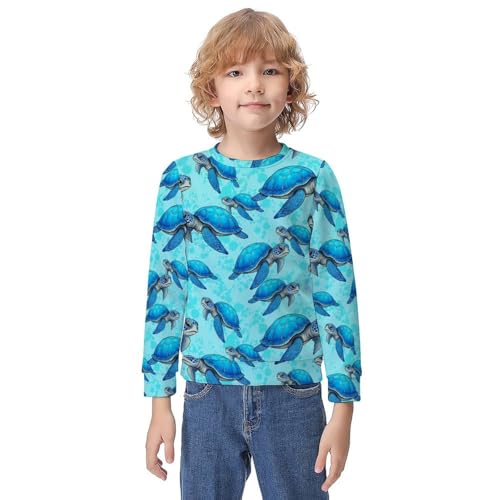 MZERSE Soft Kids Crew Neck Pullover Turquoise Blue Sea Turtle, Long Sleeve Sweatshirt for All Seasons, 8-10Y