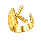 [FindChic] イニシャルK リング 指輪 18金 18k ゴールド フリーサイズ 調整可能 真鍮製 太め おしゃれ 男女兼用 アクセサリー