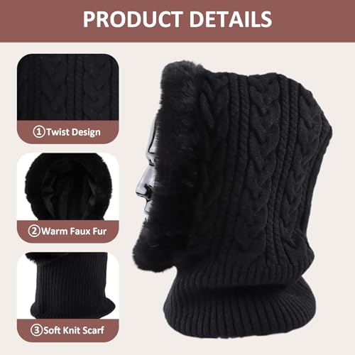 Image of Winter Fleece Balaclava Warm Men Hood Hat Knitted Hooded Scarf for Women Unisex Skull Cap