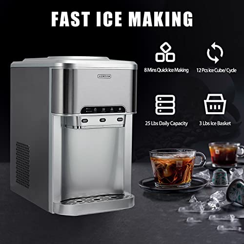 Countertop Ice Maker With 3-In-1 Water Cooler Dispenser, Kognita Countertop Stainless Steel Ice Makers, Top Loading 3-5 Gallon Or Bottless, 44Lbs Ice Cubes In 24H For Home, Office, Kitchen #TOP4