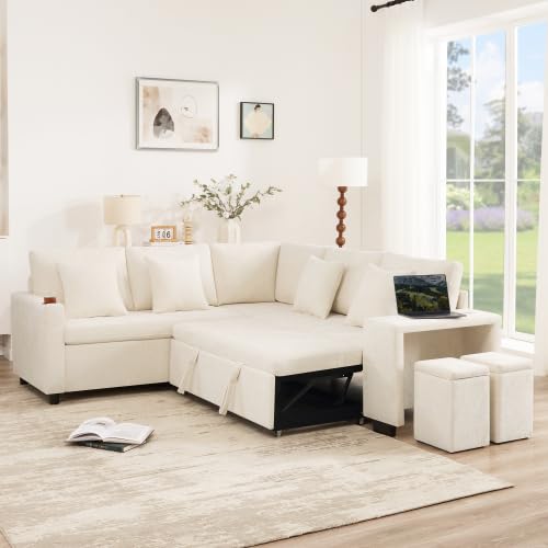 Sofa rozkładana w kształcie litery L z funkcją spania, USB i miejscem do