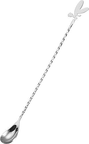 uxcell Cuchara de bar para mezclar cóctel, 1 cuchara agitadora de acero inoxidable de 12 pulgadas de mango largo con patrón en espiral para café,