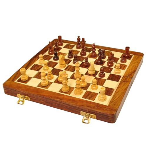Image of 10 inch Premium Handcrafted Wooden Magnetic Chess Board Set, Folding Wooden-Style Chess Game for Kids & Adults, Strong Magnetic Pieces, Smooth Board, Travel-Friendly, Perfect for Learning