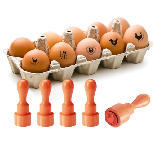AHANDMAKER 5 Stile Stempel Für Frische Eier Mini Stempel Mit Cartoon Henne Und Liebesherz Eierstempel Aus Holz Dekorative Hühneretikettenstempel Für Eierzüchter Und Besitzer Kartenherstellung