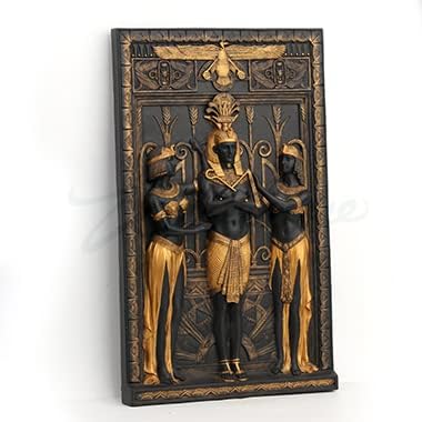 Miniatura 5 de Veronese Design Art Deco Faraón egipcio con doncellas placa de pared de oro negro escultura de pared de resina