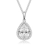 LYTOPTOP Silver Necklace for Women, White Gold Plated Teardrop Diamond Cubic Zirconia Pendant Necklaces Trendy Jewellery Birthday Christmas Bridesmaid Wedding Gifts for Friend Wife Girlfriend