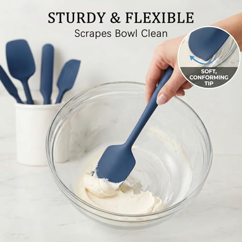 Image of Coukre Silicone Spatula Set of 7, BPA Free Food Grade Silicone Cooking Utensils, Heat Resistant Kitchen Tools for Nonstick Cookware, Dishwasher Safe Spatulas for Cooking and Baking(7,PureDarkBlue)