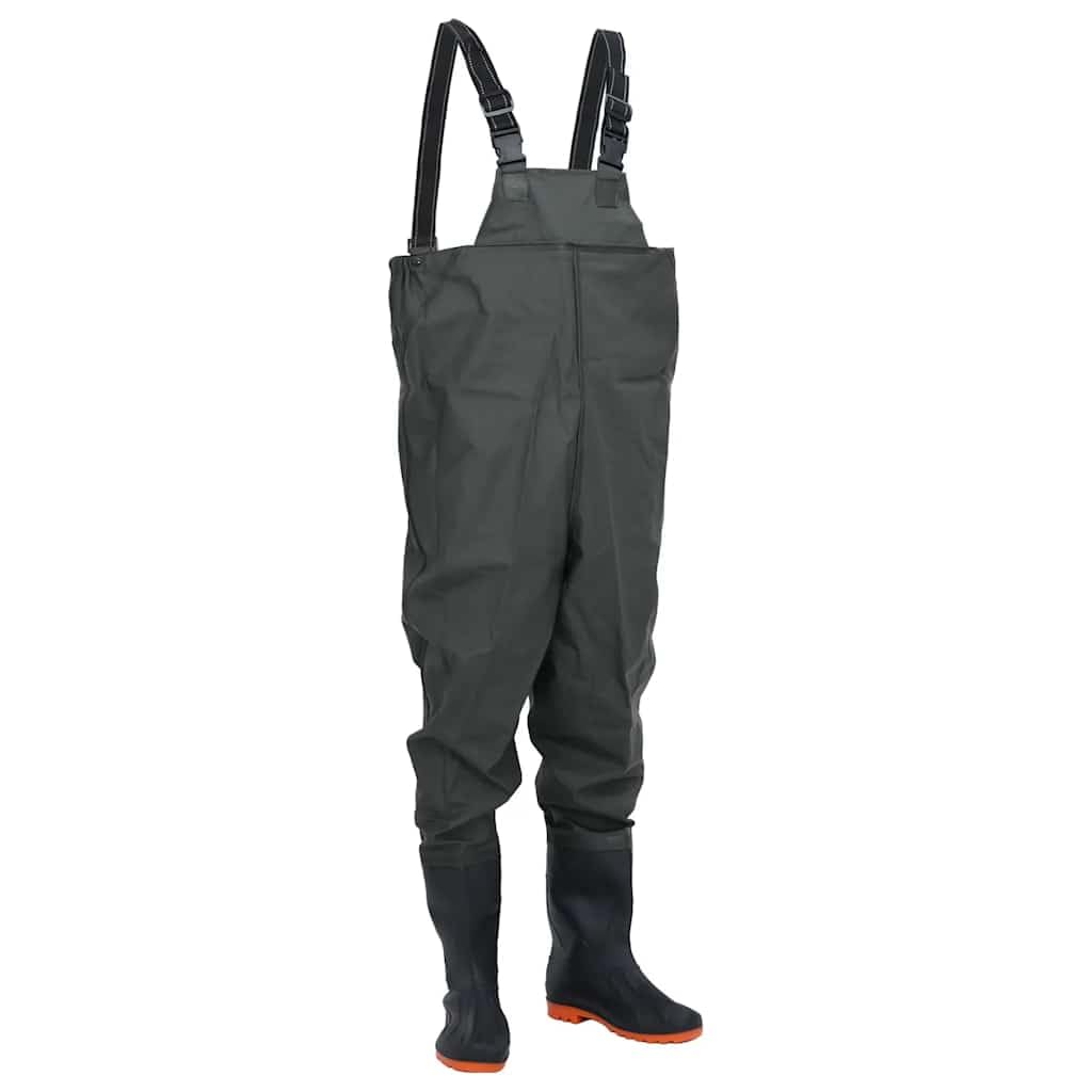 Salopette con stivali in poliestere rivestito in PVC, taglia 38, impermeabili e resistenti, per pesca, caccia, attività all'aperto, bretelle regolabili e stivali in gomma antiscivolo per uomo