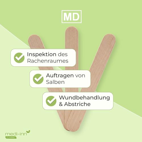 Medi-Inn Mundspatel zur Inspektion des Rachenraumes | Holzspatel zum Basteln | zum Auftragen von Salben oder Wachsen (500 Stück)