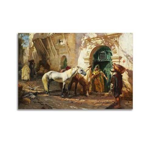 Póster de Frederick Arthur Bridgeman, obra de obra en Marruecos, pintura sobre lienzo, arte de pared, impresión de pergamino, para sala de estar, paredes, decoración de hogares, 40 x 60 cm