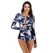 TOVCHEI Long-Sleeved Diving Suit Women's Zipper One-Piece Swimsuit Quick-Dry Sun Protection Wetsuit for Summer Water Sports,Blue,S