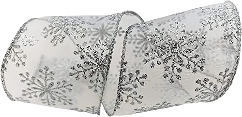 Image of Silver Snowflake Sheer Christmas Ribbon - 2 1 /2 inch x 10 Yards, Wired Ribbon, Gift Wrapping, Wreath Decoration, Garland, Tree Topper Bow, Winter, Gift Basket, Bows, Winter Decor