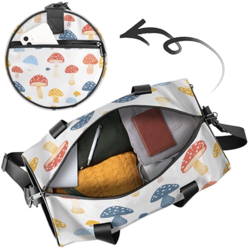 Cartoon Mushrooms Round Barrel Sports Fitness Bag, Travel Luggage Bag, Reusable Handbag, Suitable For Men and Women4