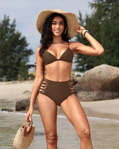 Image of Holipick Women High Waisted Bikini Bottoms Tummy Control Swimsuit Bottoms Strappy Swim Bottom