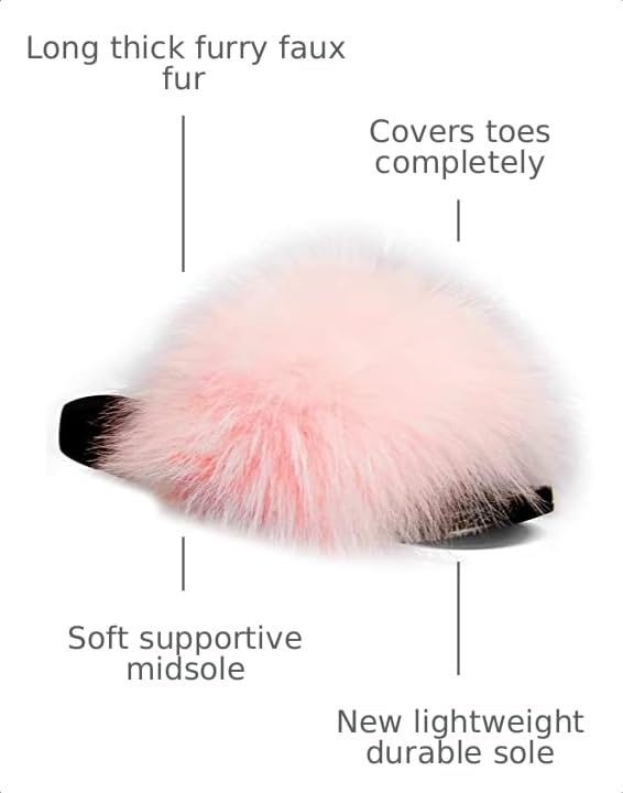 Image of Faux Fur Slides for Women, Fuzzy Slippers Fluffy Sandals Furry House Shoes Indoor Outdoor