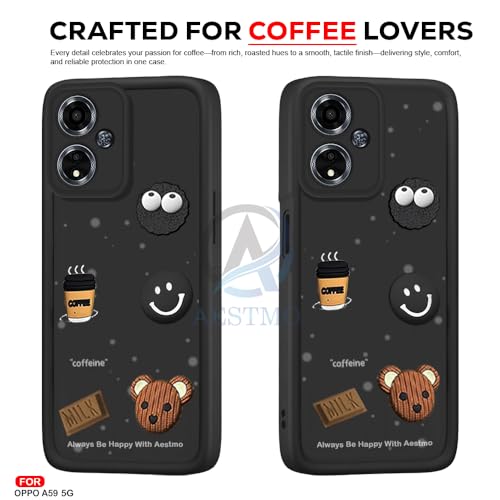 Image of AESTMO Back Case Cover for Oppo A59 5G Cover | Cute Fun Cartoon 3D Ball | Coffee Silicone Case | Full Body Protection | Camera Protection Back Cover for Oppo A59 5G (Black) | Cute Fun Cartoon