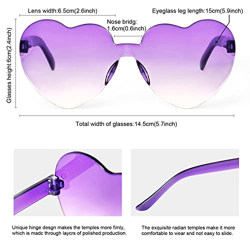 Image of 12 Pairs Heart Glasses Colorful Rimless Heart Shaped Sunglasses Love Glasses for Bachelorette Bride Party Favor