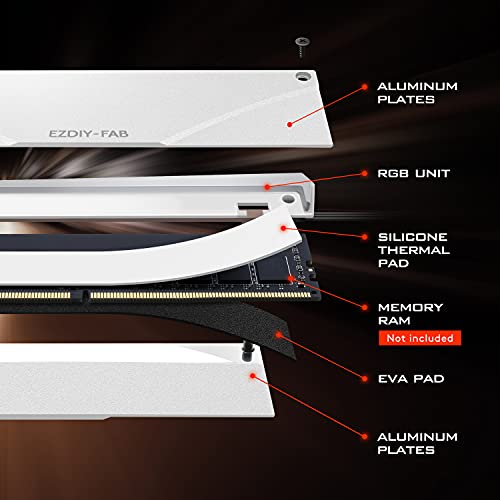 EZDIY-FAB 5V ARGB Memory RAM Cooler DDR Heatsink for DIY PC Game MOD DDR3 DDR4, Plating ARGB Lighting Bar- White (Compatible with Aura Sync, RGB Fusion and Mystic Light Sync)-2 Pack-PI061