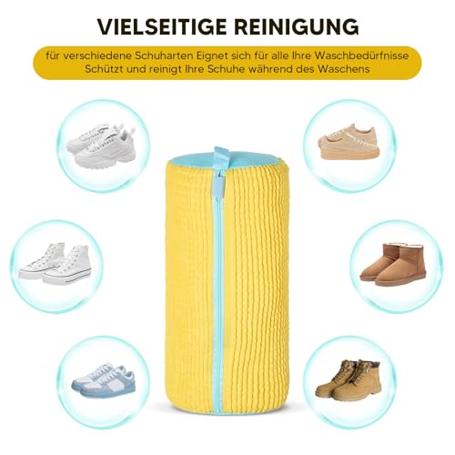 2er Schuhwaschbeutel Waschmaschine, Waschbeutel Schuhe mit Reißverschluss, Wiederverwendbarer Schuhbeutel Wäschenetze für Waschmaschine (Gelb-2 Stück)