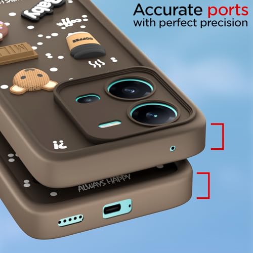 Image of Outlouders Back Cover for Vivo V25 5G | 3D Cartoon Cute Fun Bear | Silicone Full Body Protection Bumper Case (Brown)
