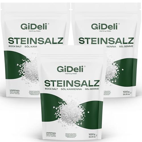 GiDeli Sal de roca gruesa, sal de mesa granulada natural, sal de cristal, sal de juego de primera calidad, no OGM (3 kg)