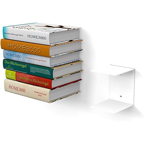 home3000 1 large white invisible bookcase with 2 compartments for large books up to 30 cm deep and for 50 cm high books Cover