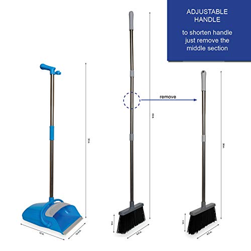Bristlecomb Outdoor Broom And Dustpan Set Upright – 49" Long Adjustable Broom And Dust Pan With Long Handle, Self-Cleaning Comb & 2 Interchangeable Heads Of Different Stiffness - Medium And Coarse #TOP3