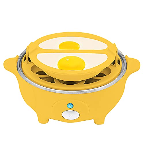 Image of Elite Gourmet EGC-007Y# Rapid Egg Cooker, 7 Easy-To-Peel, Hard, Medium, Soft Boiled Eggs, Poacher, Omelet Maker, Auto Shut-Off, Alarm, 16-Recipe Booklet, Yellow
