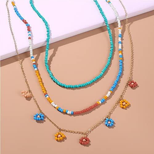 Collier perles de riz ethnique et chaîne de clavicule fleur pour femme